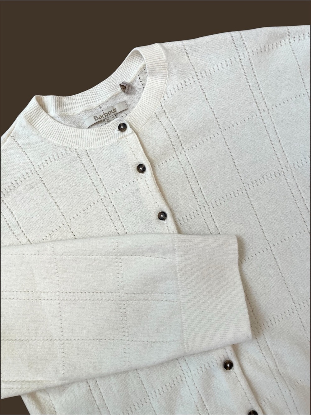 Barbour Wool Blend Cardigan Womens US 6 Cream Button Front Crew Neck Relaxed Fit